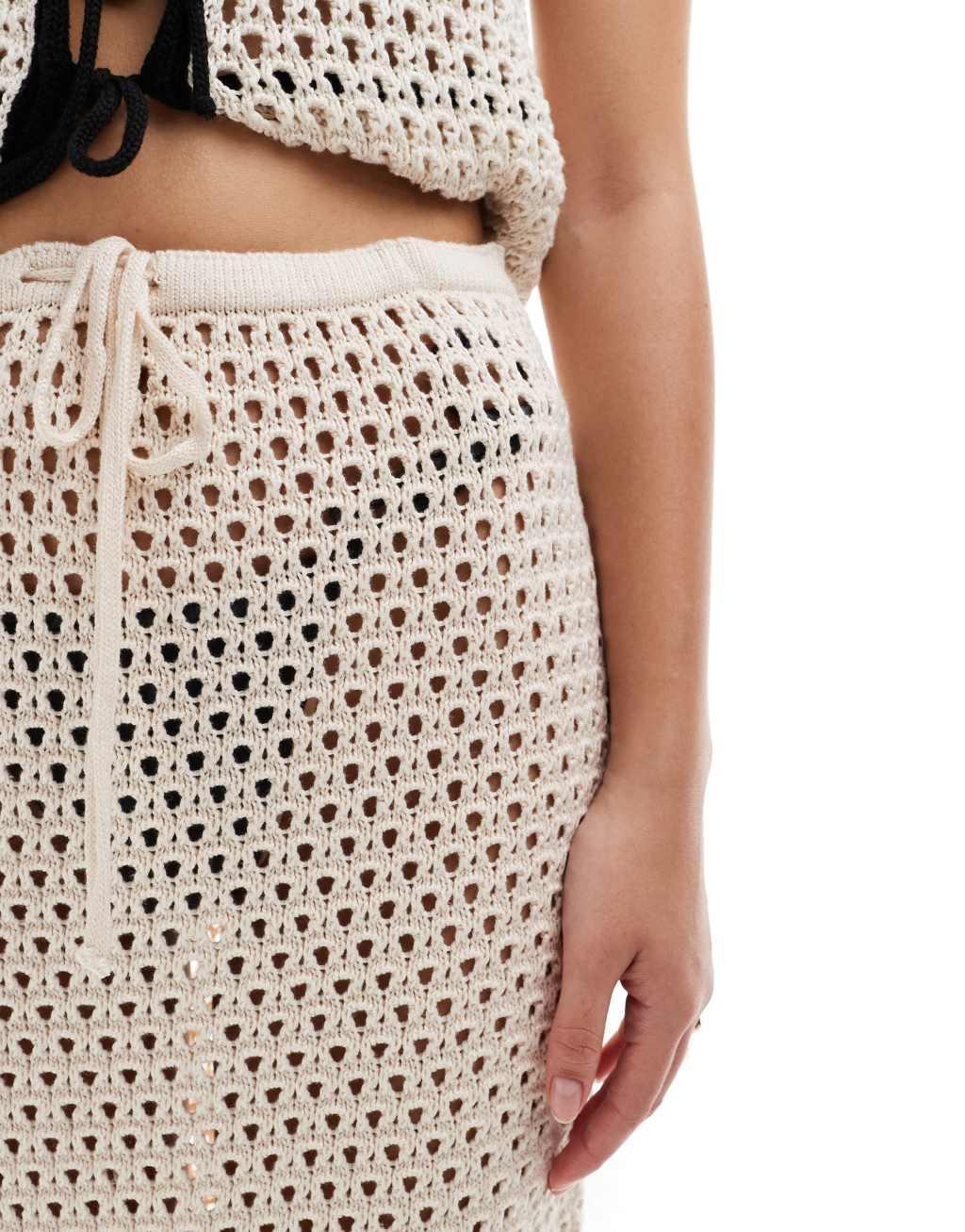 ASOS DESIGN knit maxi beach skirt in cream Product Image