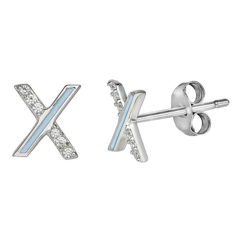 PRIMROSE Sterling Silver Cubic Zirconia Initial Stud Earrings, Womens, White Product Image