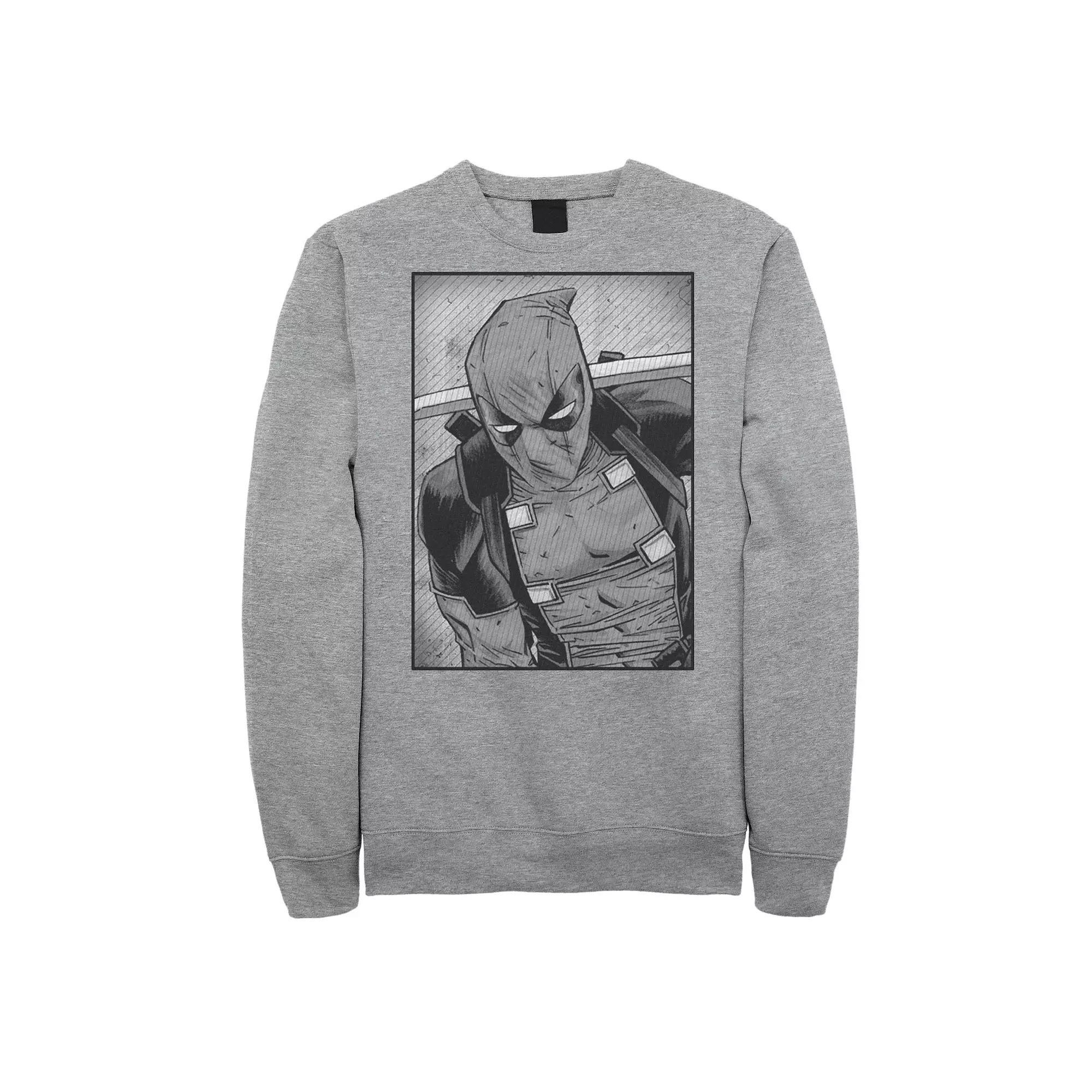 Men's Marvel Deadpool Grayscale Striped Distress Sweatshirt, Size: XL, Athletic Grey Product Image