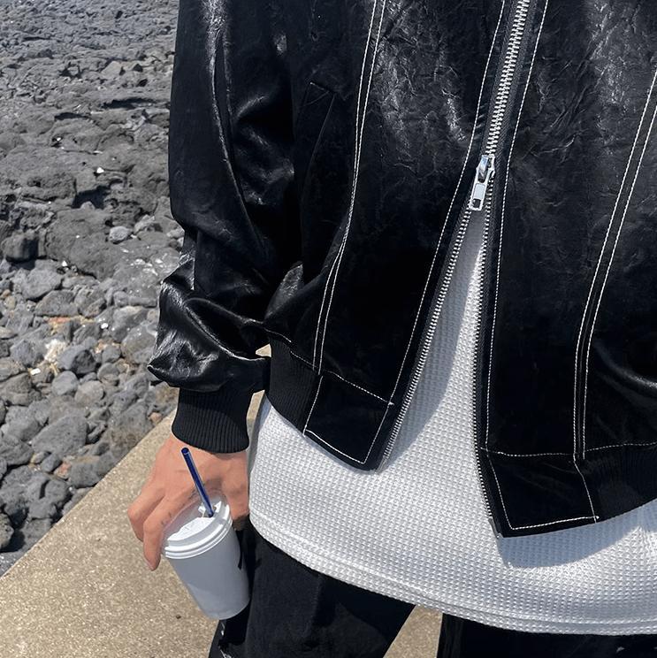 RT No. 9416 BLACK STITCHED ZIP-UP LEATHER JK Product Image