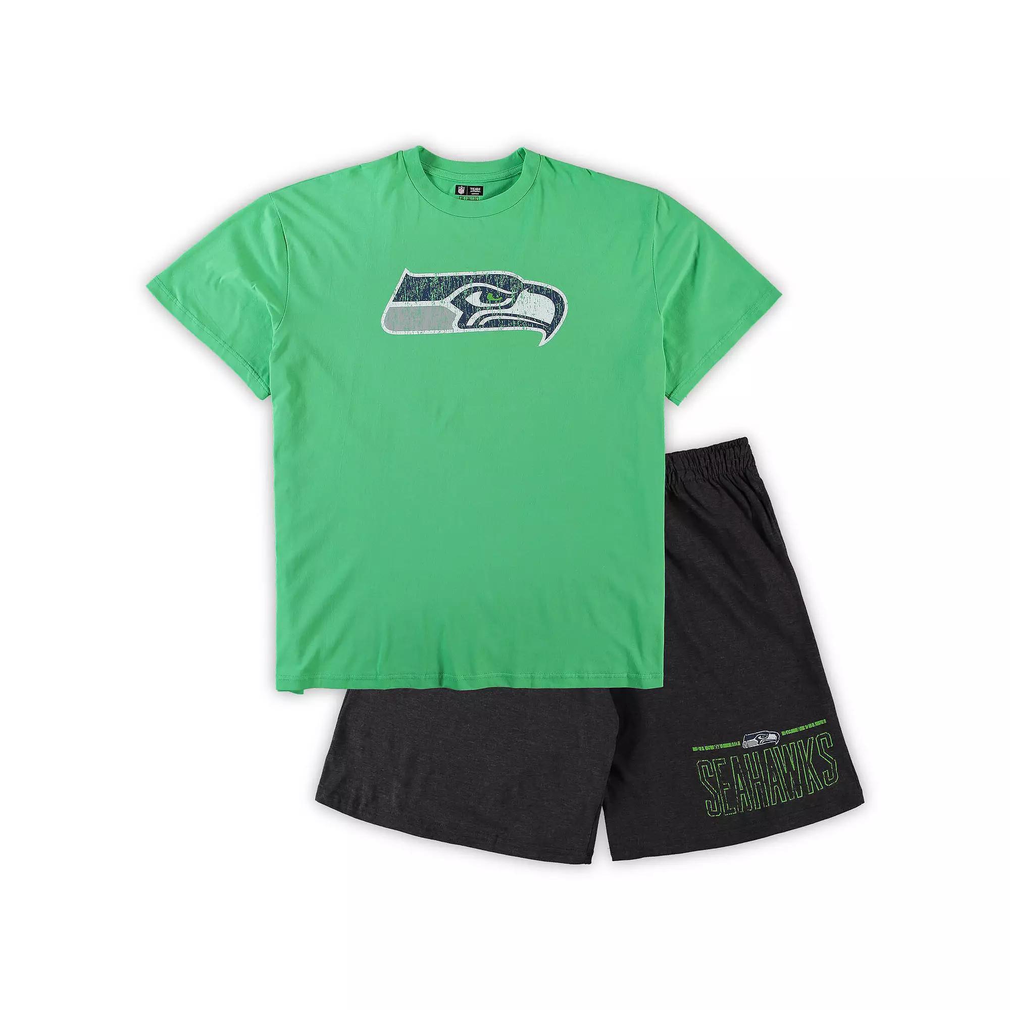 Men's Concepts Sport Neon Green/Heathered Charcoal Seattle Seahawks Big & Tall T-Shirt & Shorts Set, Size: XLT, Brt Gr Product Image