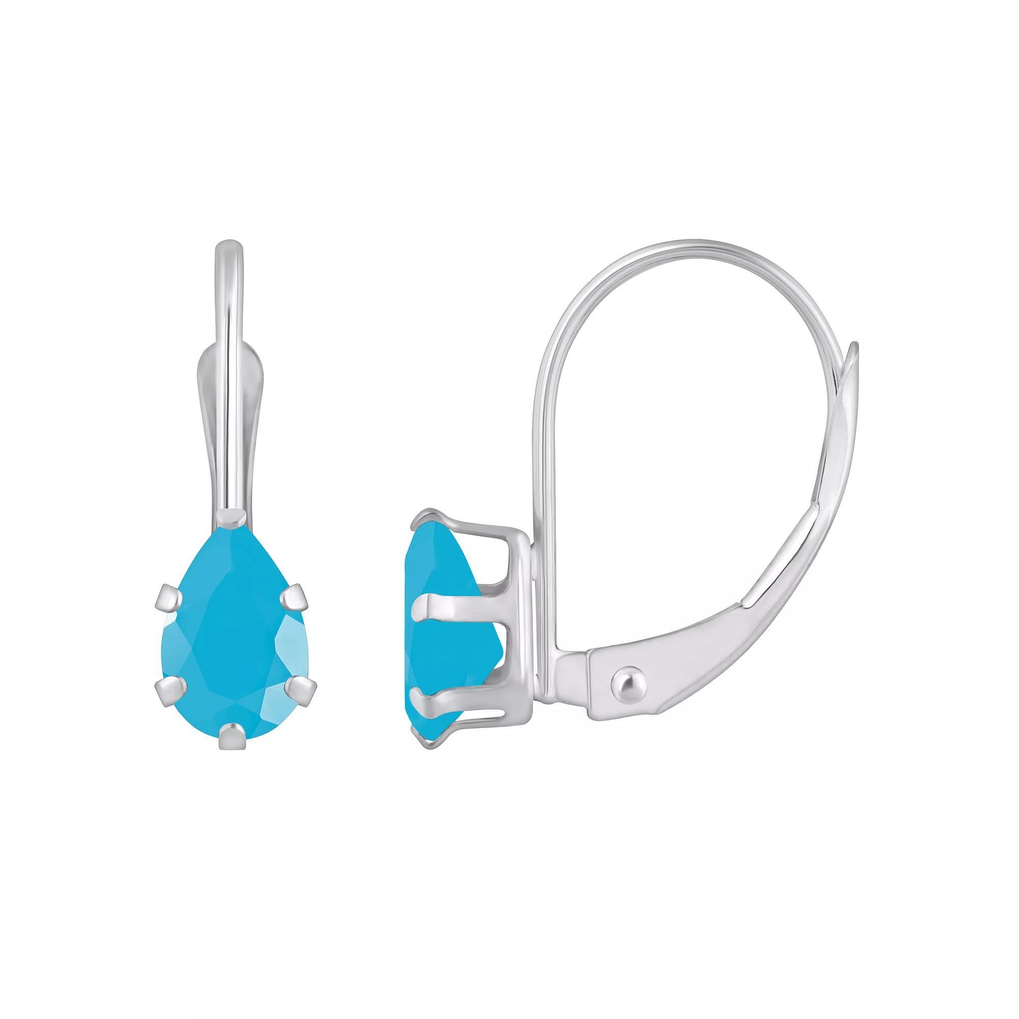 Celebration Gems 10k Gold Pear Shape Stabilized Turquoise Leverback Earrings, Women's Product Image