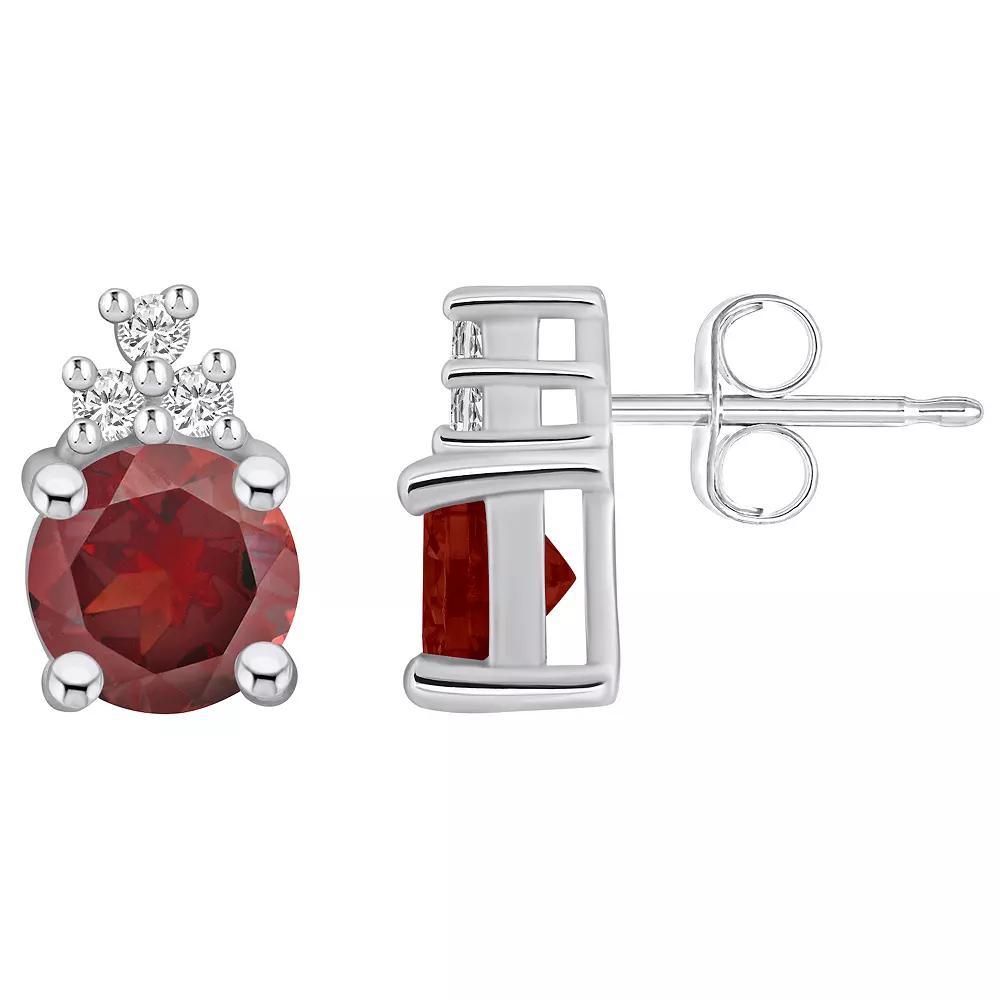 Alyson Layne 14k White Gold Round Garnet & 1/10 Carat T.W. Diamond Earrings, Women's Product Image