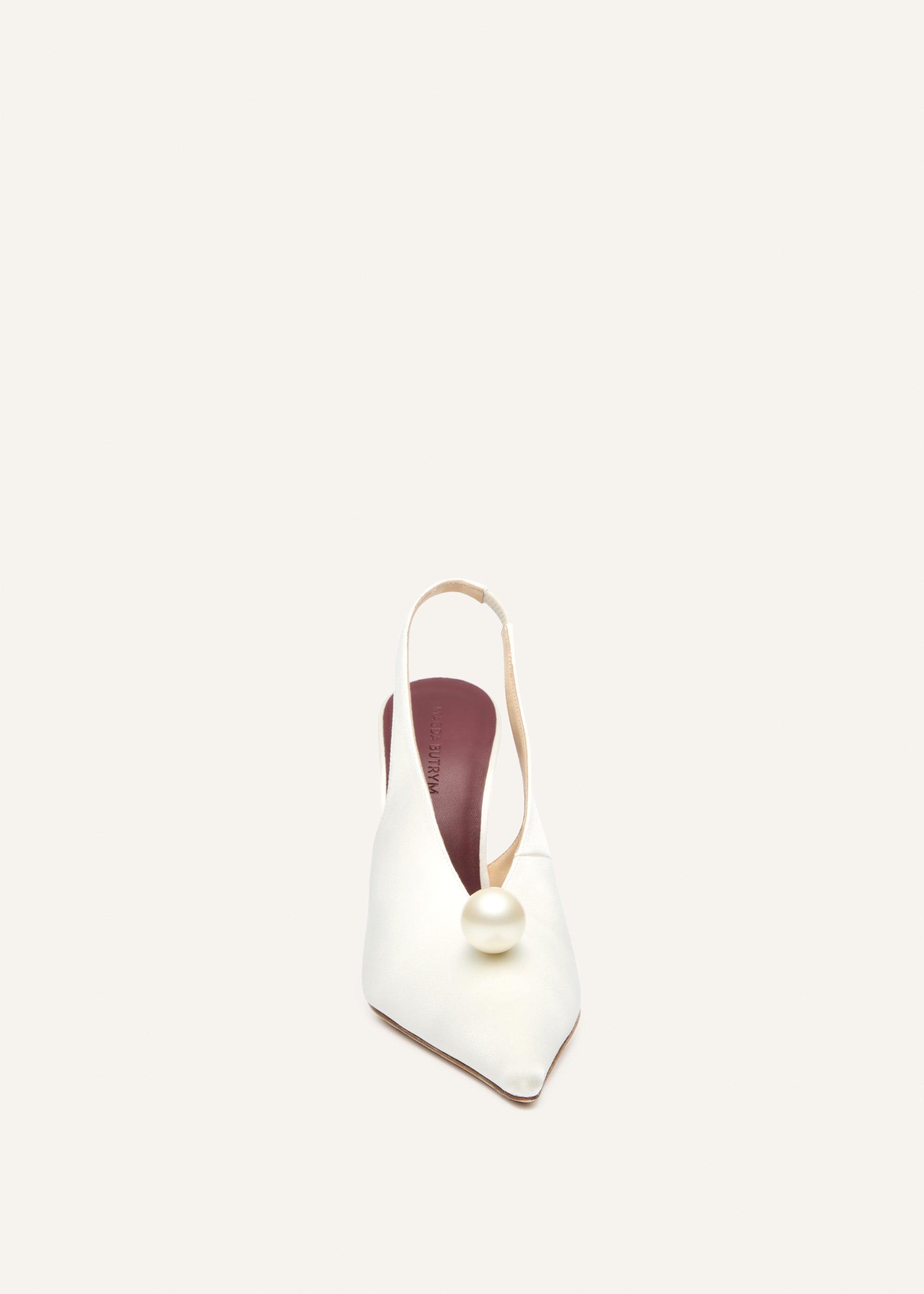 Pearl slingback pointed heel in cream satin Product Image