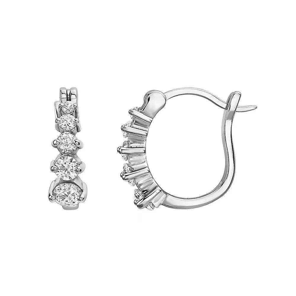 Sterling Silver Round Cubic Zirconia Hoop Earrings, Womens Product Image