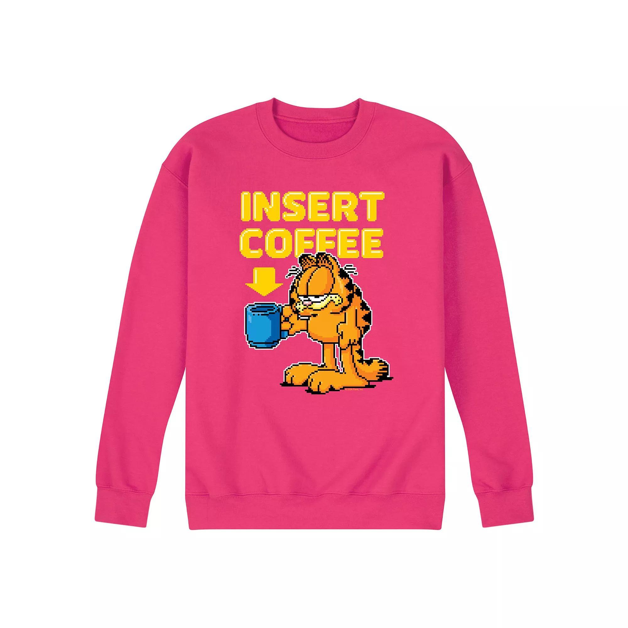 Men's Garfield Coffee Fleece Sweatshirt, Size: Small, Pink Product Image