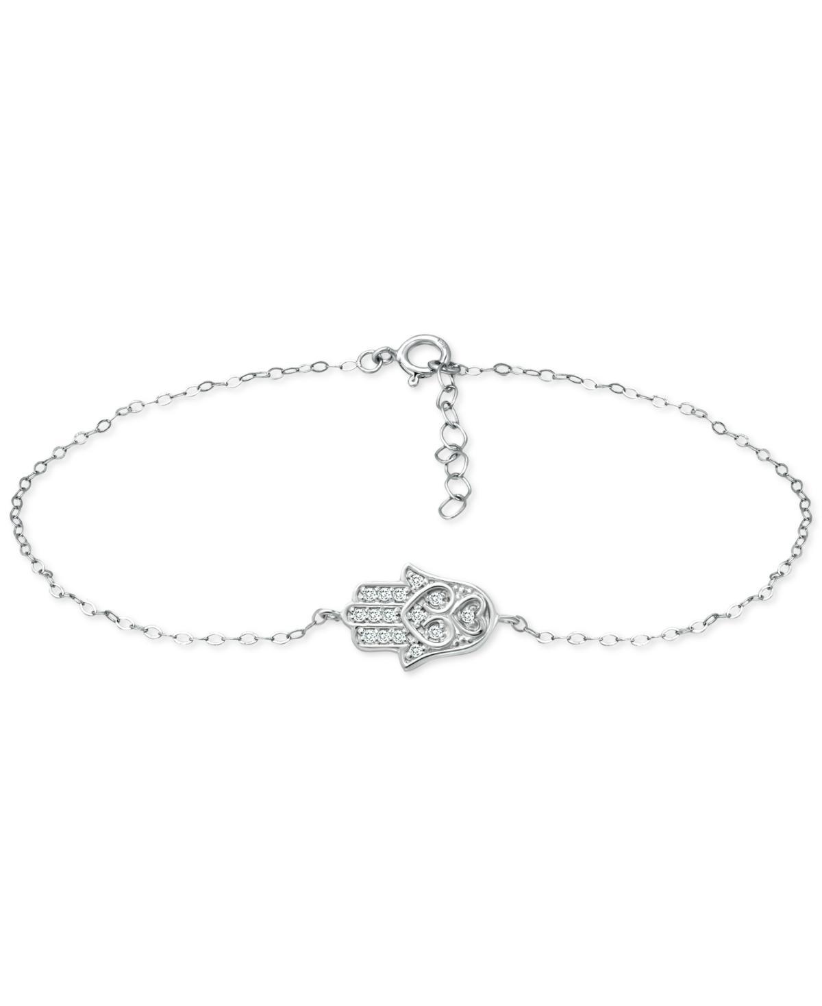 Aleure Precioso Sterling Silver Cubic Zirconia Hamsa Anklet, Womens White Product Image