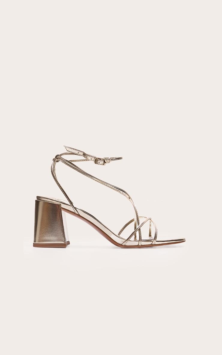 Gold PU Round Toe Strappy Mid Block Heel Sandals Product Image