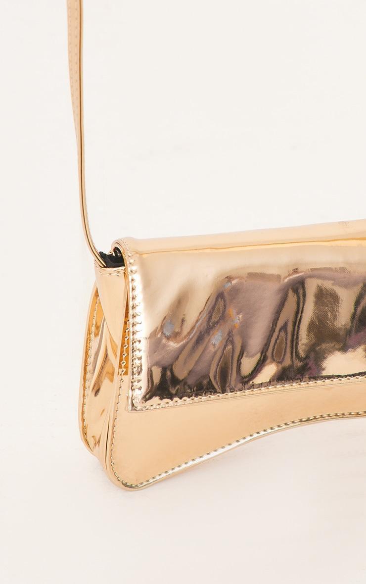 Gold PU Flap Over Baguette Shoulder Bag Product Image