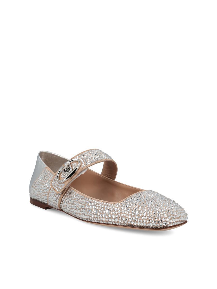 VALENTINO GARAVANI Crystal-embellished Leather Ballet Flats In Crystal/silver Product Image