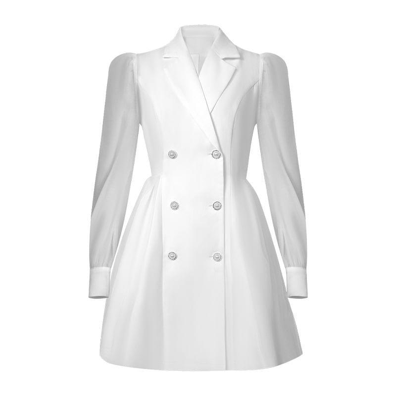 Notch Lapel Plain Double-Breasted Mini A-Line Blazer Dress Product Image