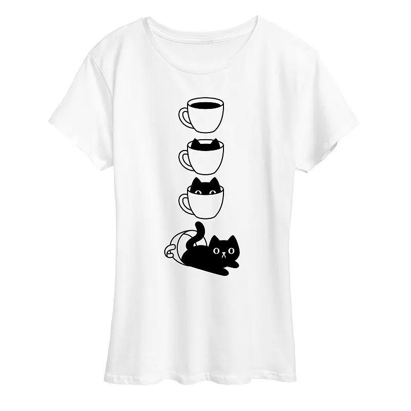 Women's Cat Coffee Cup Graphic Tee, Girl's, Size: Large, White Product Image