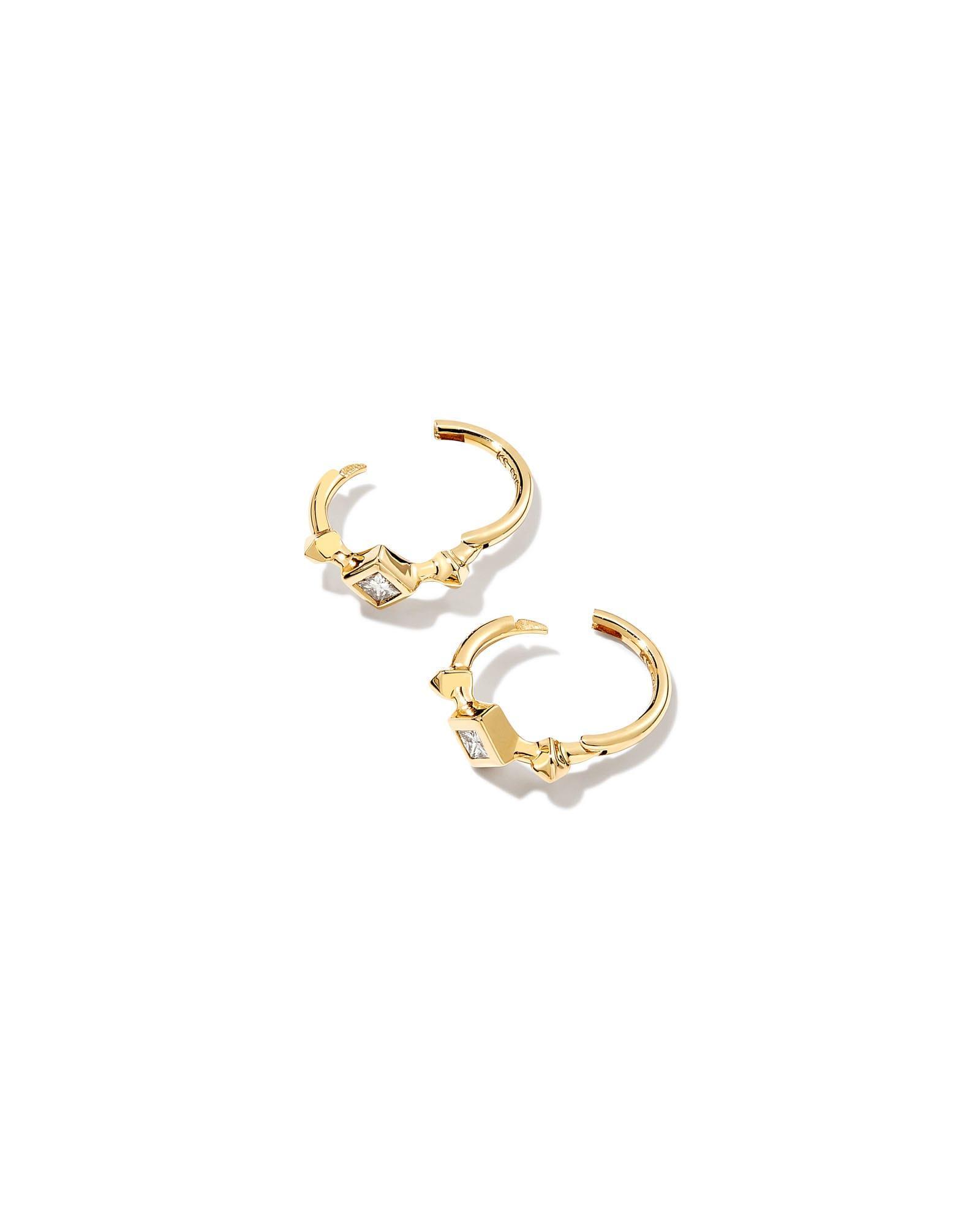 Michelle 14k Yellow Gold Huggie Earrings in White Diamond Product Image