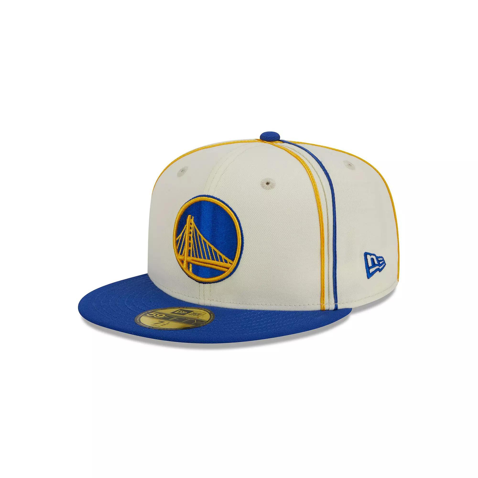 Men's New Era Cream/Royal Golden State Warriors Piping 2-Tone 59FIFTY Fitted Hat, Size: 7 3/8, Beige Product Image