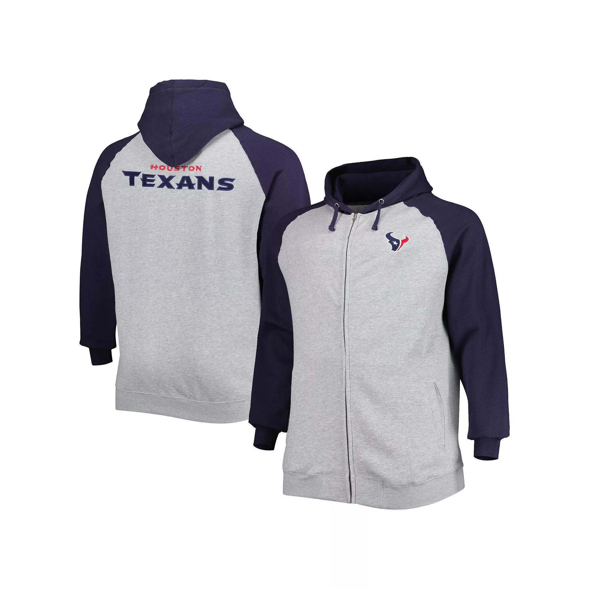 Men's Heather Gray Houston Texans Big & Tall Fleece Raglan Full-Zip Hoodie Jacket, Size: 2XLT, Grey Product Image