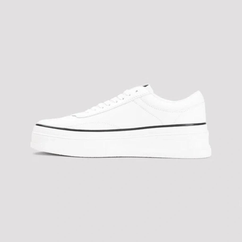 JIL SANDER Lace-up Leather Platform Sneakers In  Porcelain Product Image