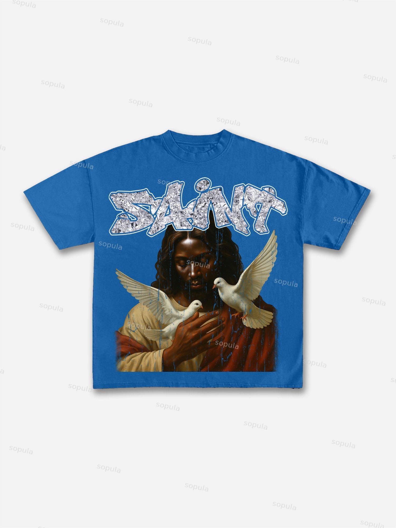 God Loves The World Saints Jesus Vintage Graphic Cotton T-shirt Product Image