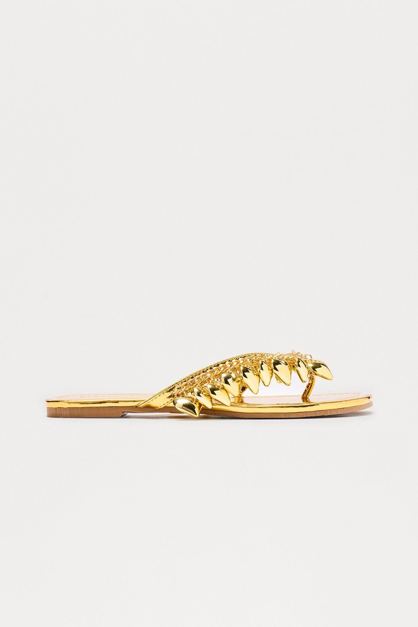 Adore Heart Flip Flops - Gold Female Product Image
