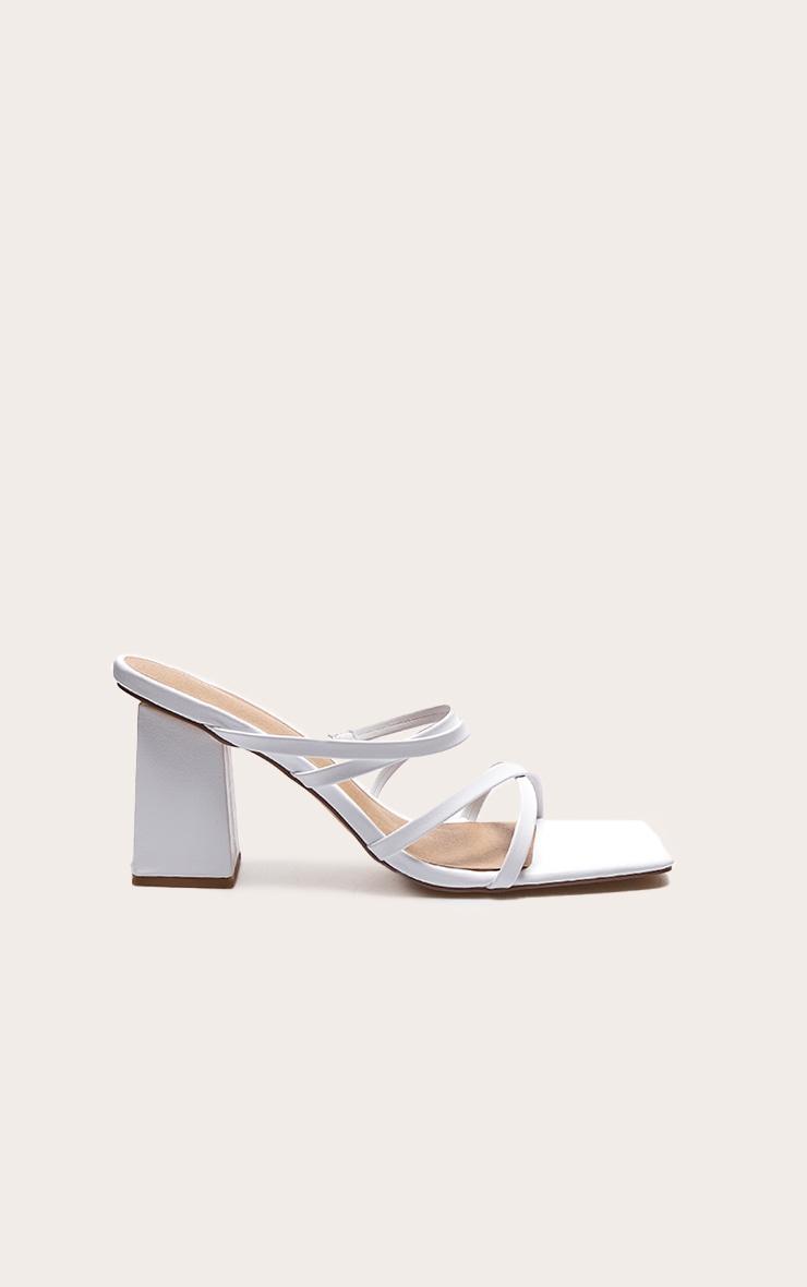 White PU Wide Fit Square Toe Strappy Block Heeled Mules Product Image