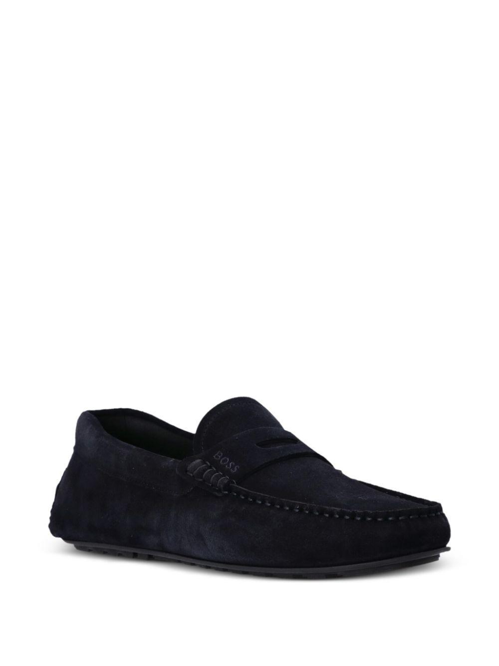 HUGO BOSS Noel Mens Suede Moccasin Shoes In Dark Blue 401 Product Image