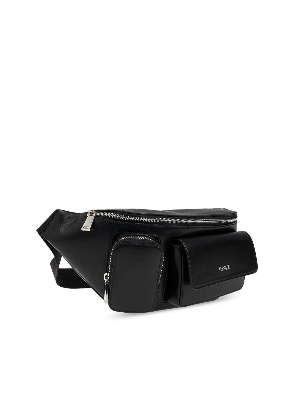 VERSACE Logo-lettering Leather Belt Bag In Black Product Image