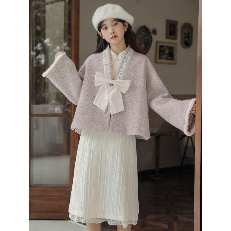 Lace Trim Bow Jacket Product Image