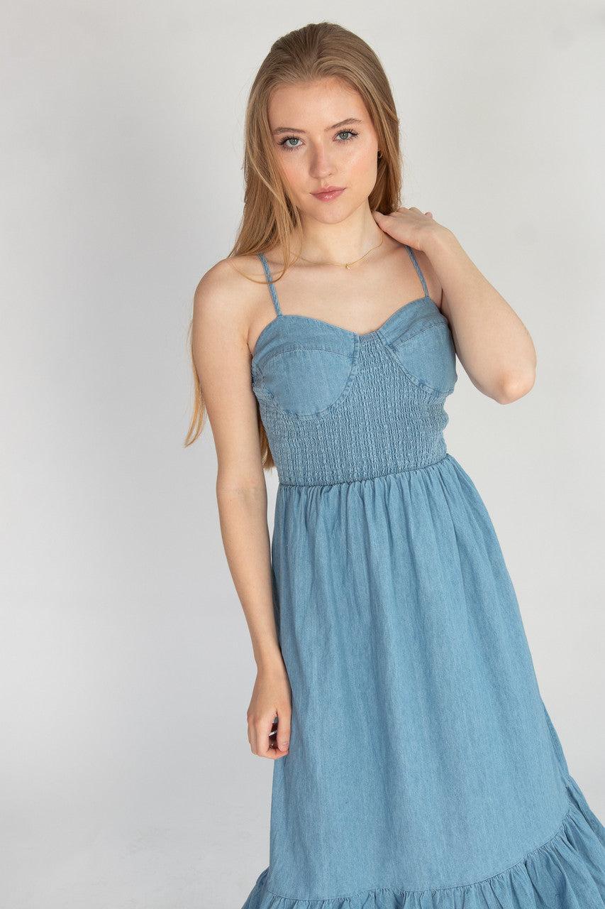 Smocked Bodice Chambray Maxi Dress Product Image