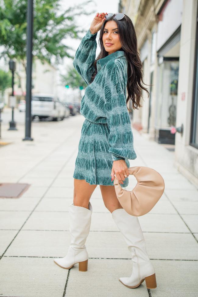 What It Does To Me Teal Textured Long Sleeve Mini Dress FINAL SALE Product Image