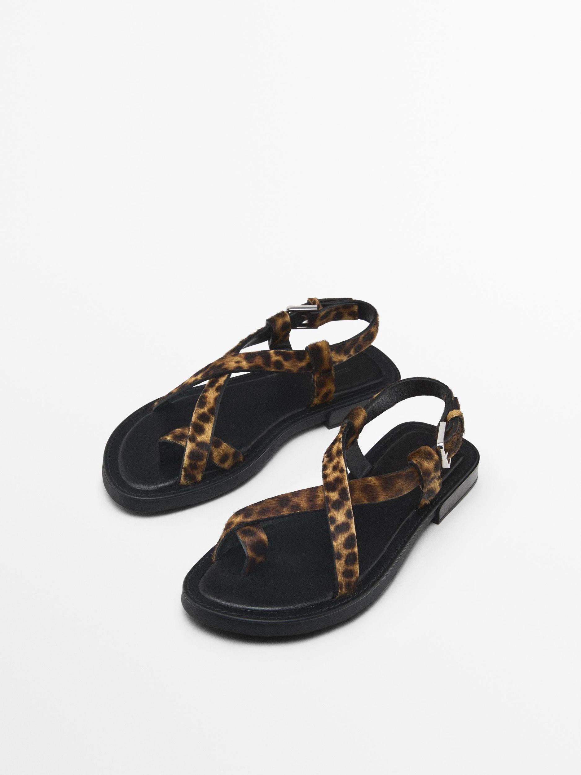 Animal print faux fur sandals Product Image