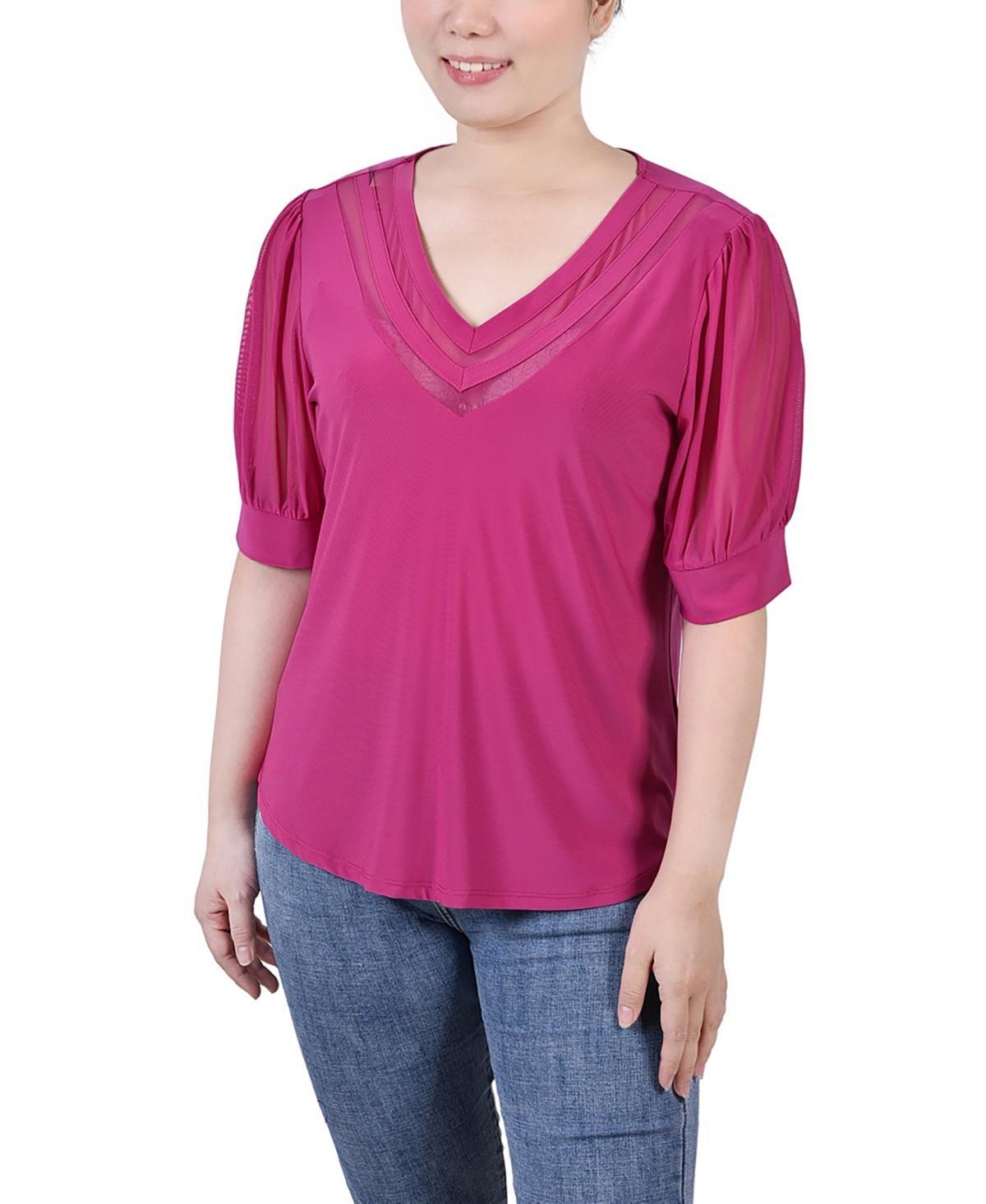 Petite Size Short Puff Sleeve V-neck Top Product Image