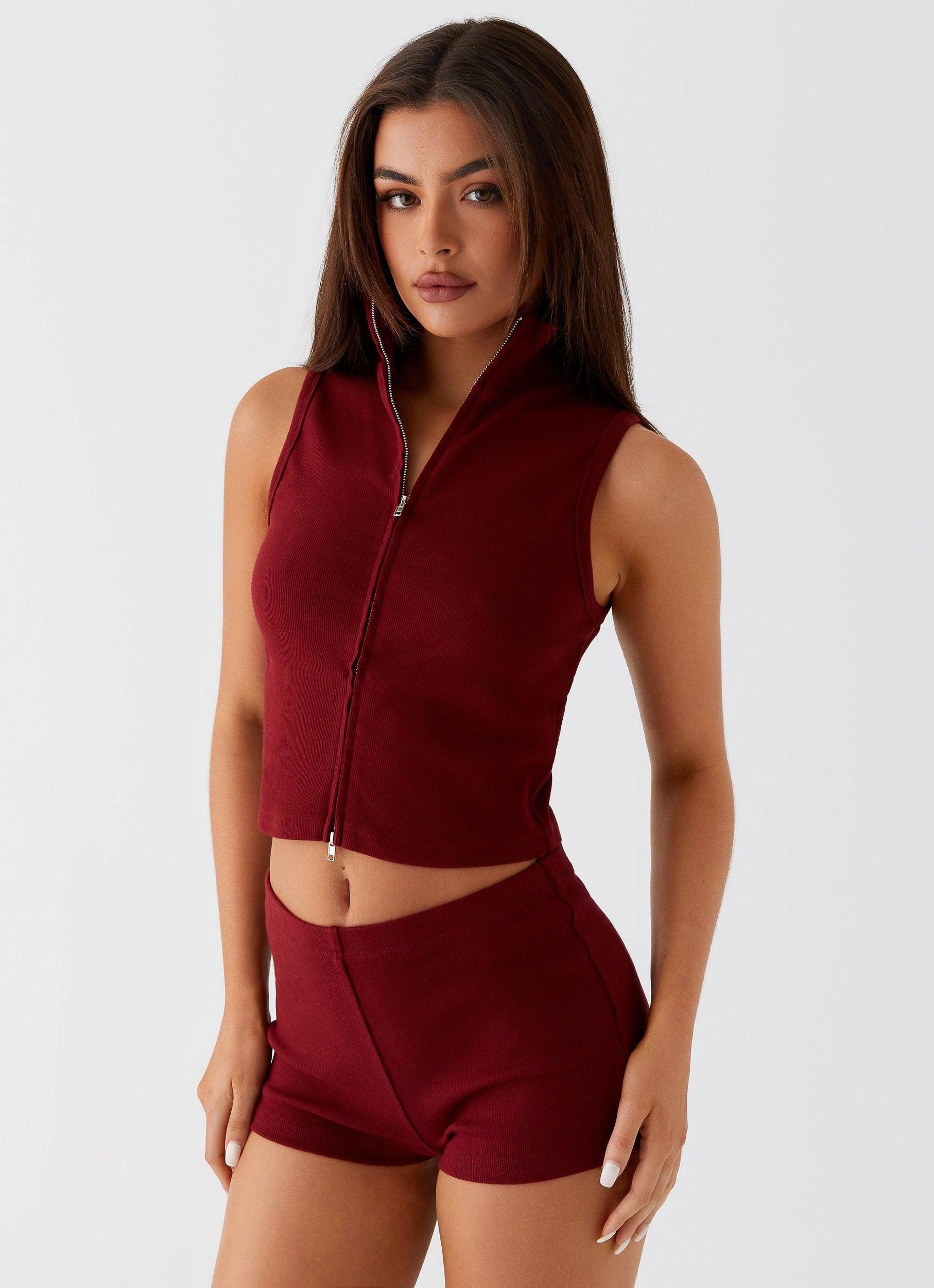 Spectate Collar Top - Maroon Product Image