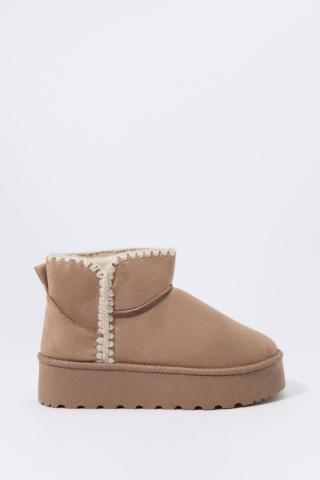 Faux Suede Stitched Edge Platform Booties Female Product Image