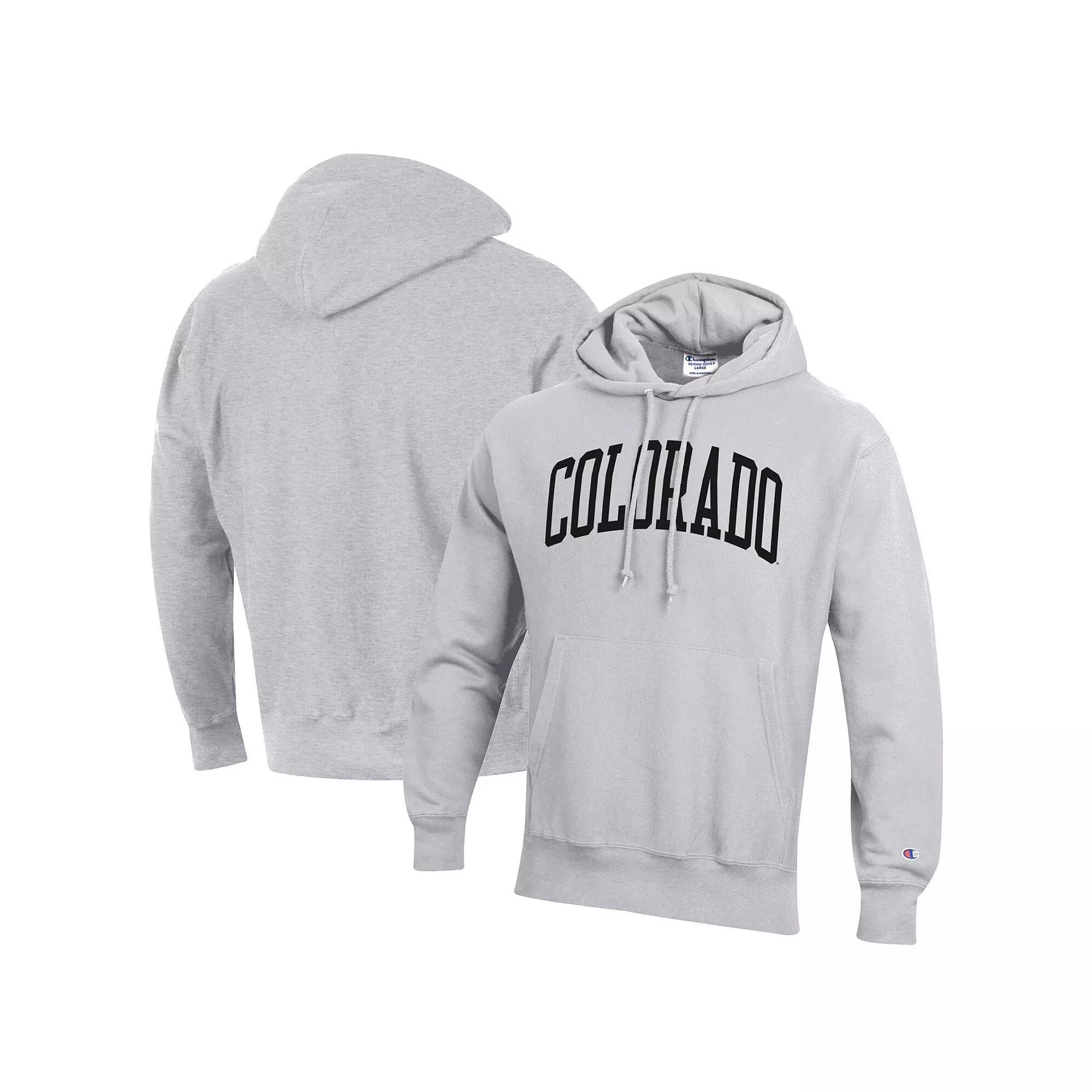 Men's Champion Heathered Gray Colorado Buffaloes Team Arch Reverse Weave Pullover Hoodie,  Product Image