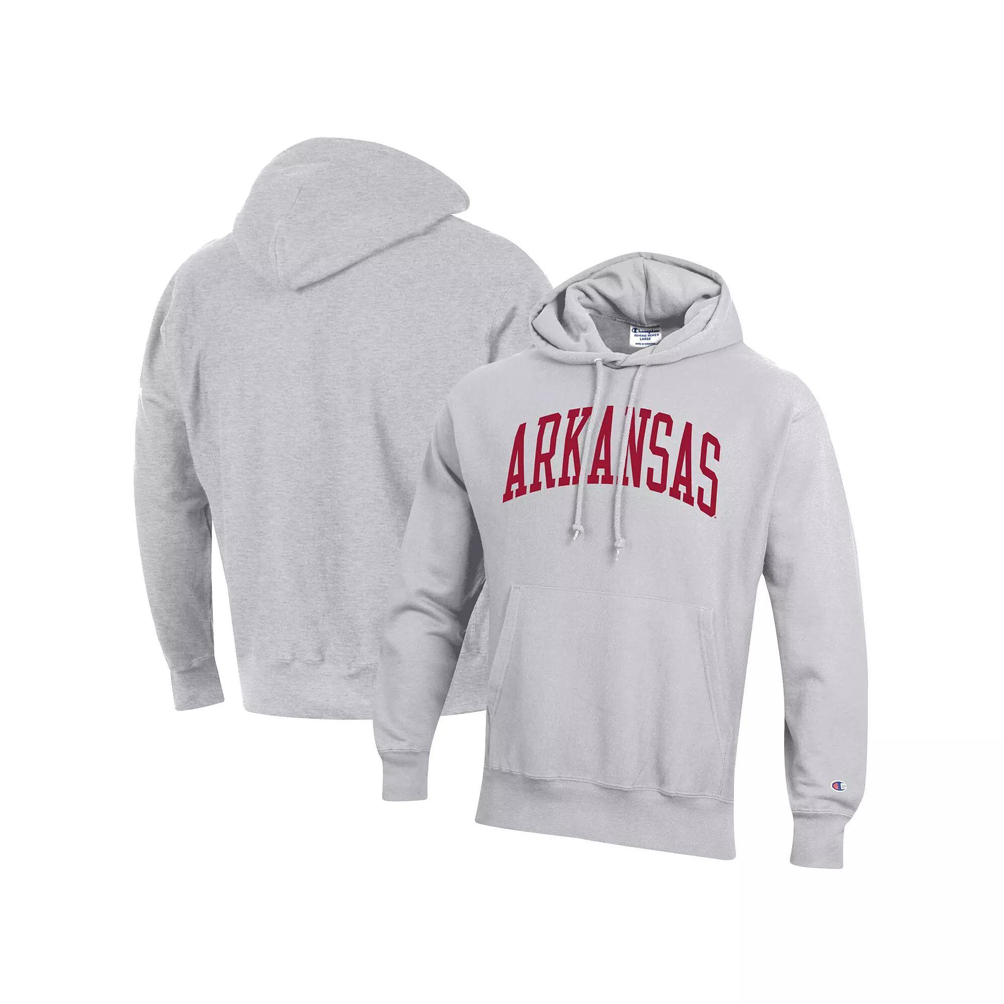 Men's Champion Heathered Gray Arkansas Razorbacks Team Arch Reverse Weave Pullover Hoodie,  Product Image