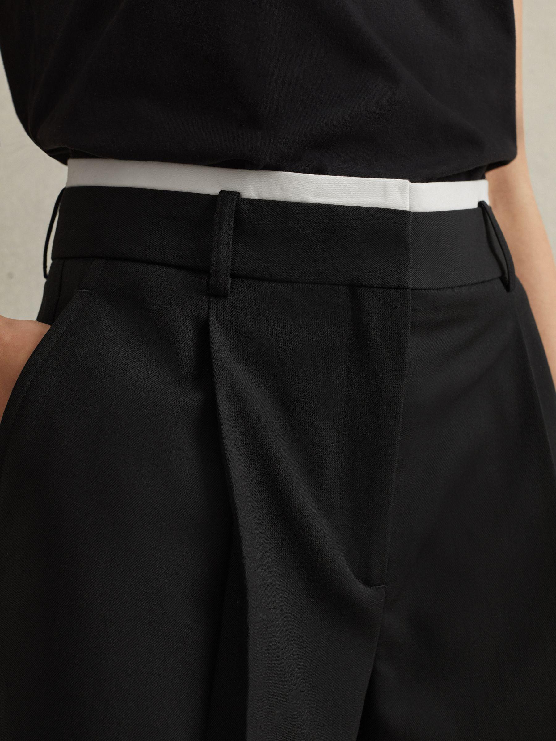 Tailored Wool Blend Contrast Trim Shorts in Black Product Image