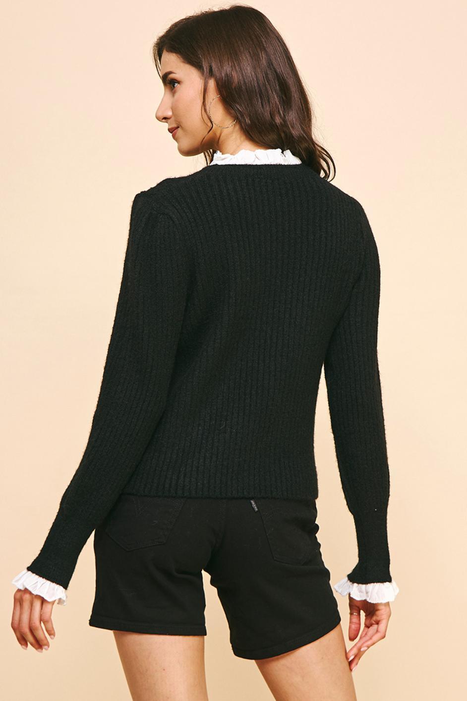 Knit Woven Combi Sweater Top Product Image