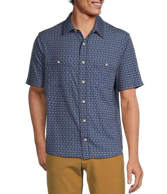 Rowm Rec + Relax Short Sleeve Dot Dash Print Knit Button-Front Shirt Product Image
