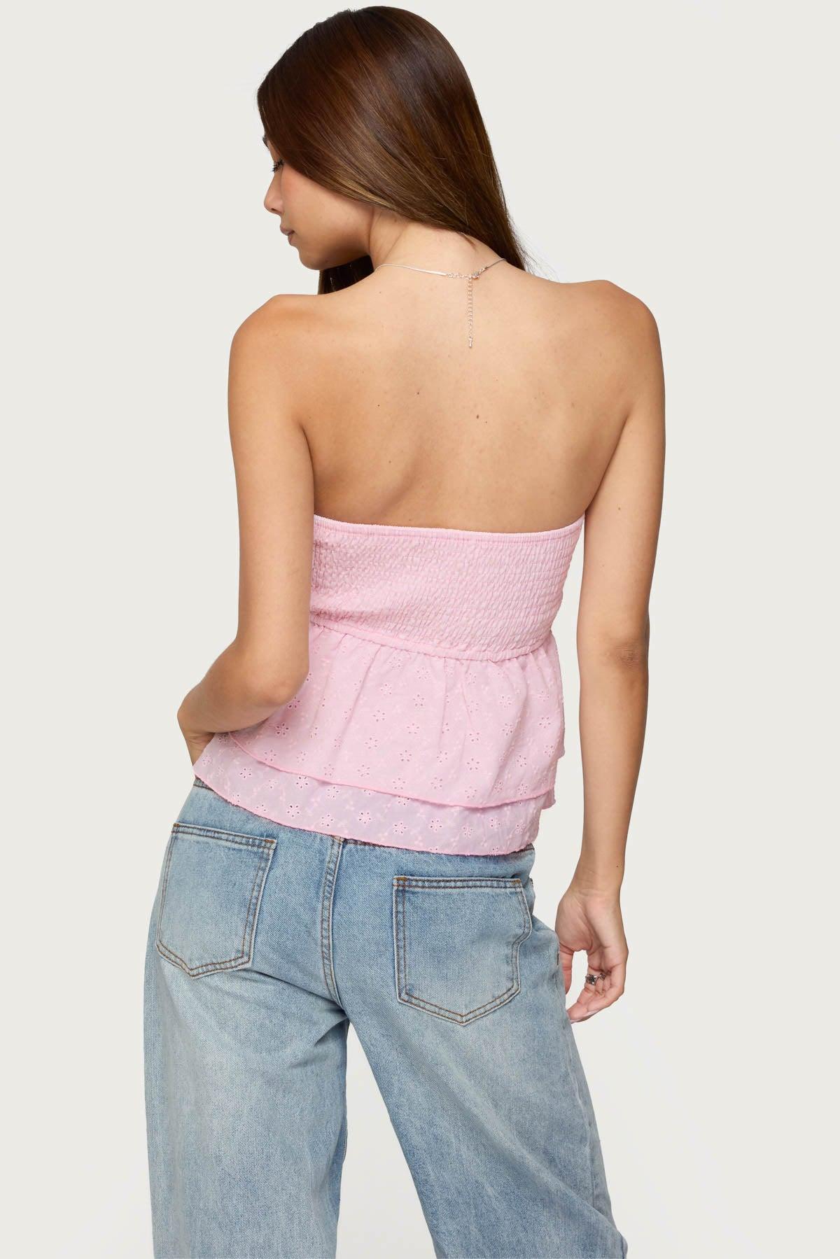 Toria Ruffled Eyelet Strapless Top Product Image