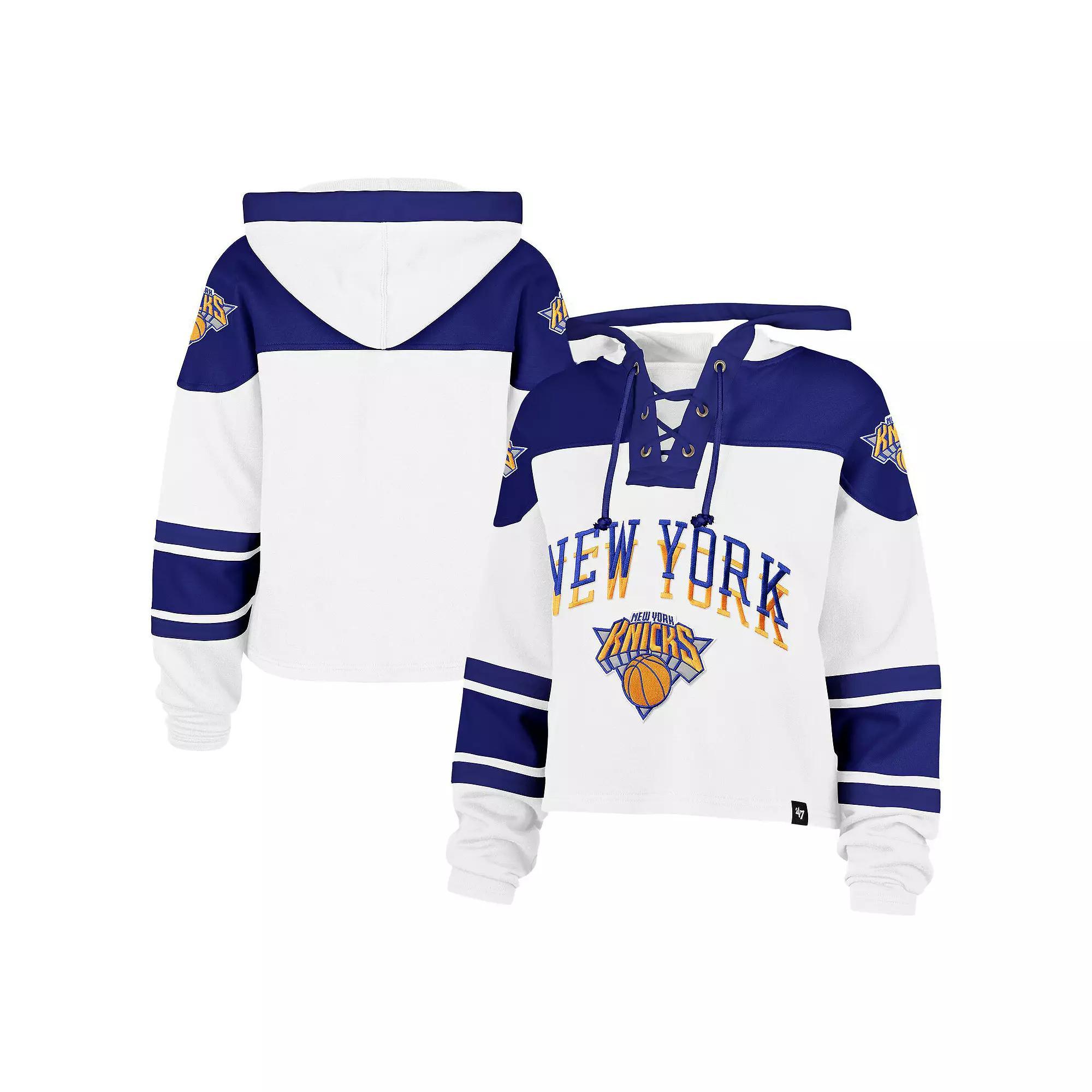 Women's '47 White New York Knicks 2024/25 City Edition Superior Cropped Lace-Up Pullover Hoodie, Size: Medium Product Image