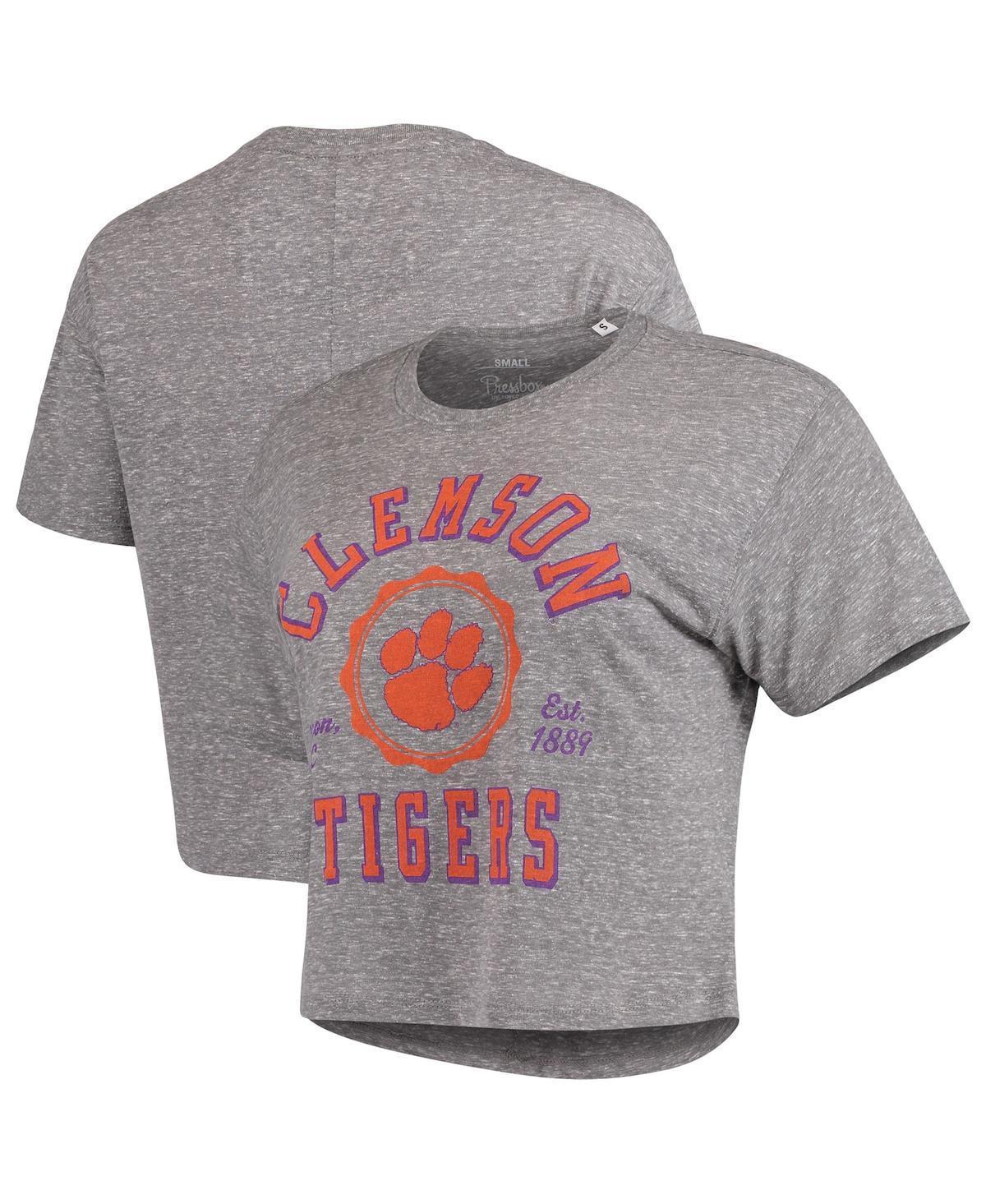 Womens Pressbox Gray Clemson Tigers Bishop Tri-Blend Knobi Crop T-Shirt Product Image