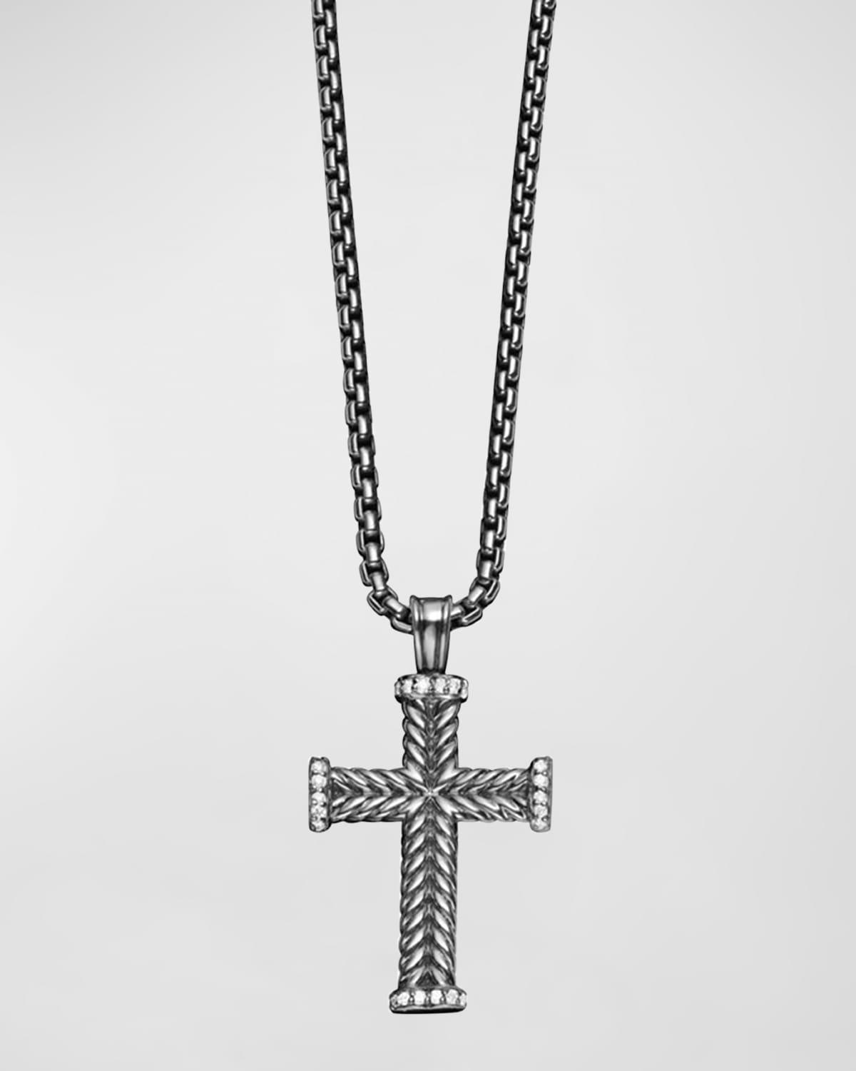 Mens Chevron Cross Pendant in Silver with Diamonds, 33.5mm Product Image