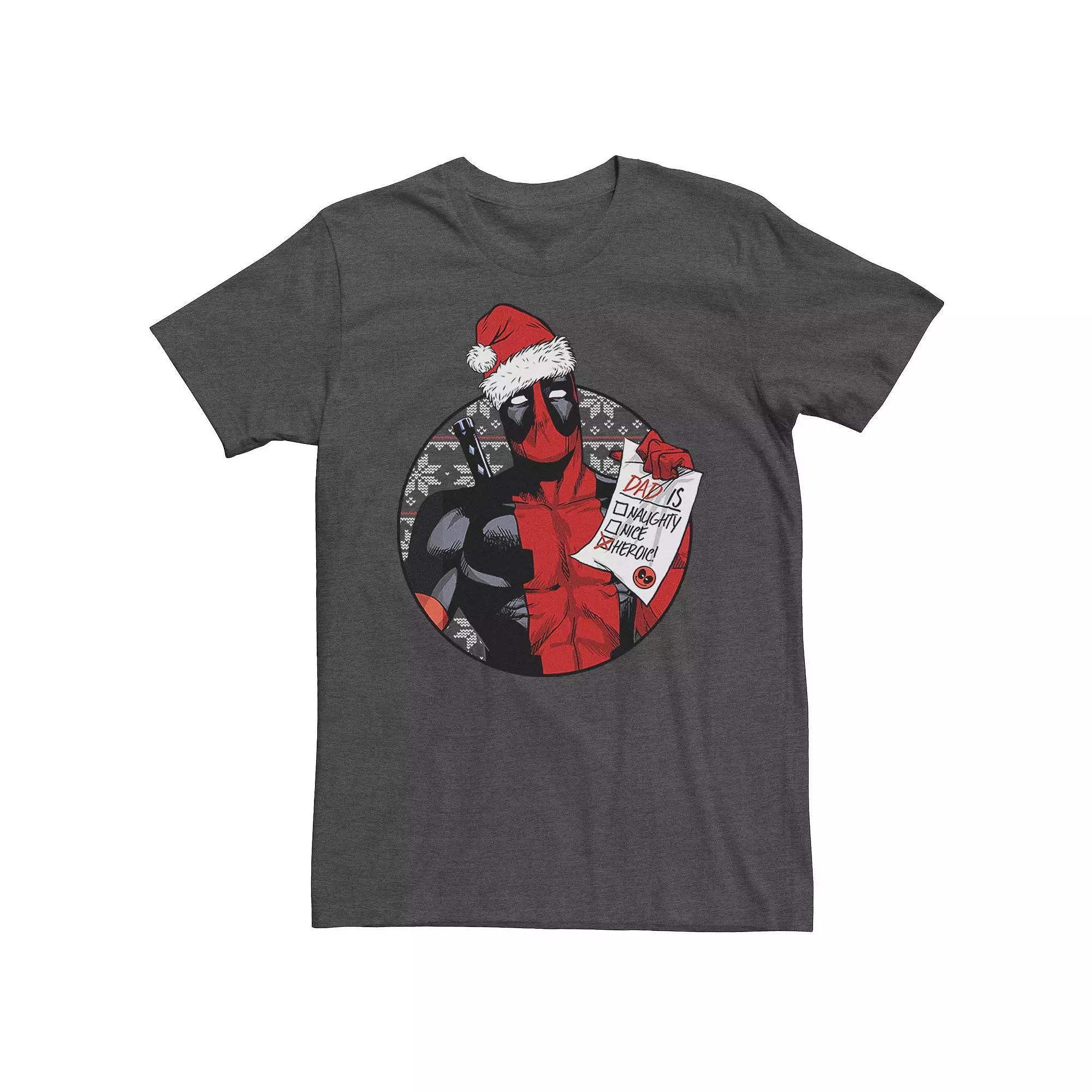 Men's Marvel Deadpool List Dad Is Heroic Christmas Tee,  Product Image