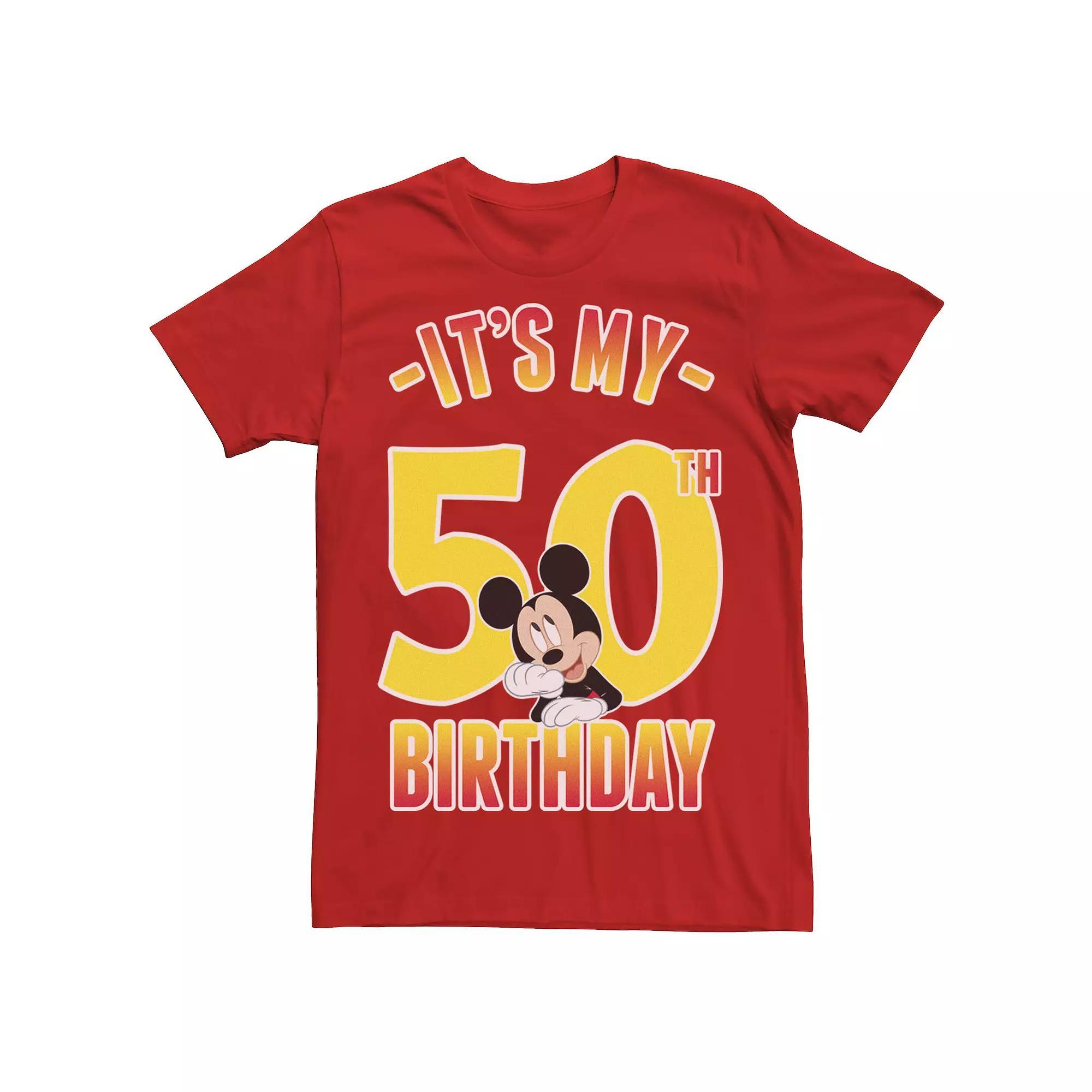 Disney's Mickey Mouse It's My 50th Birthday Men's Gradient Portrait Tee, Size: XS, Red Product Image