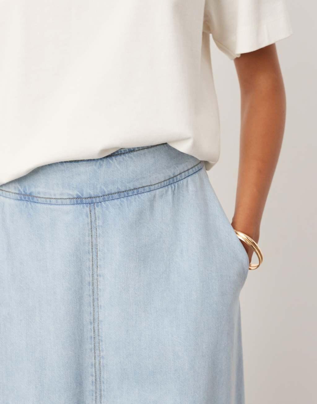 ASOS EDITION denim full midi skirt in bleach wash blue Product Image