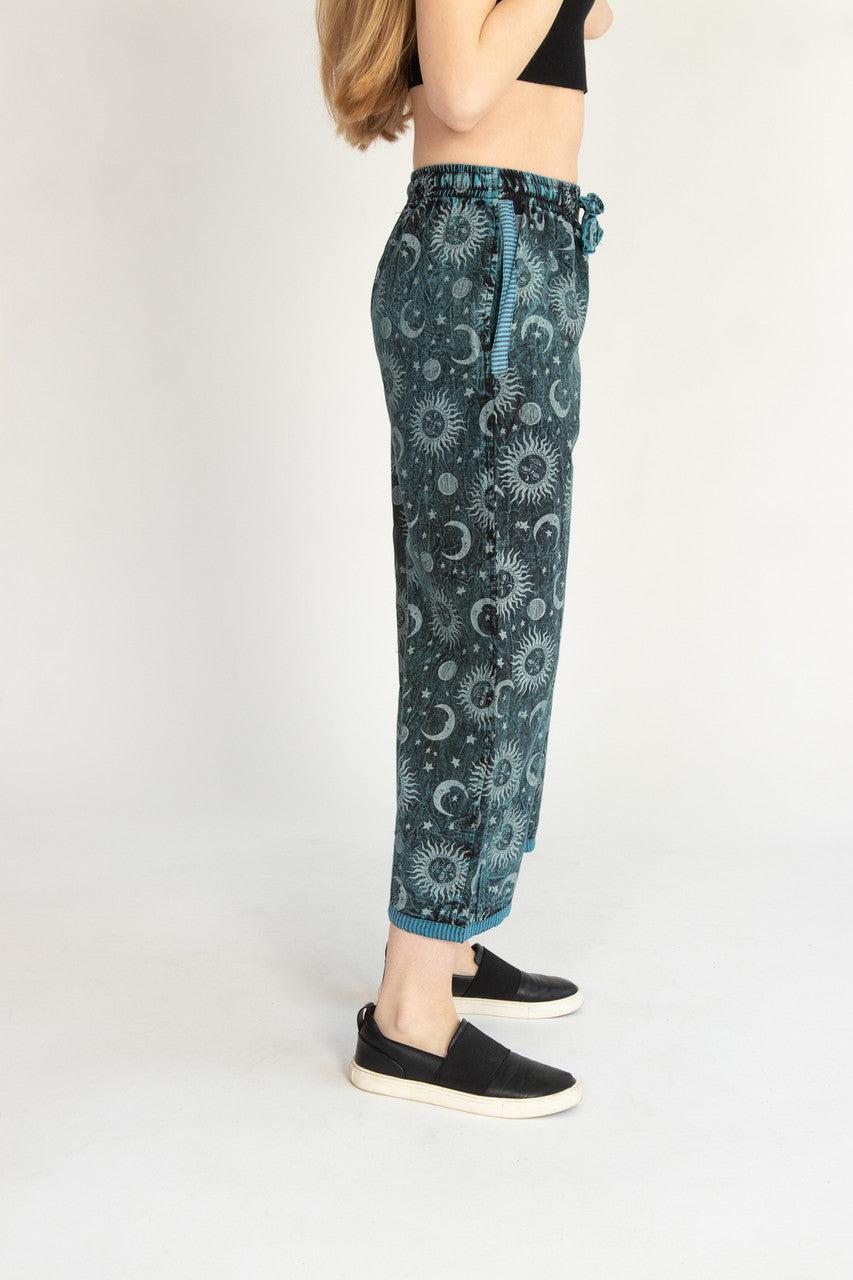 Striped Trim Wide Leg Celestial Print Pants Product Image