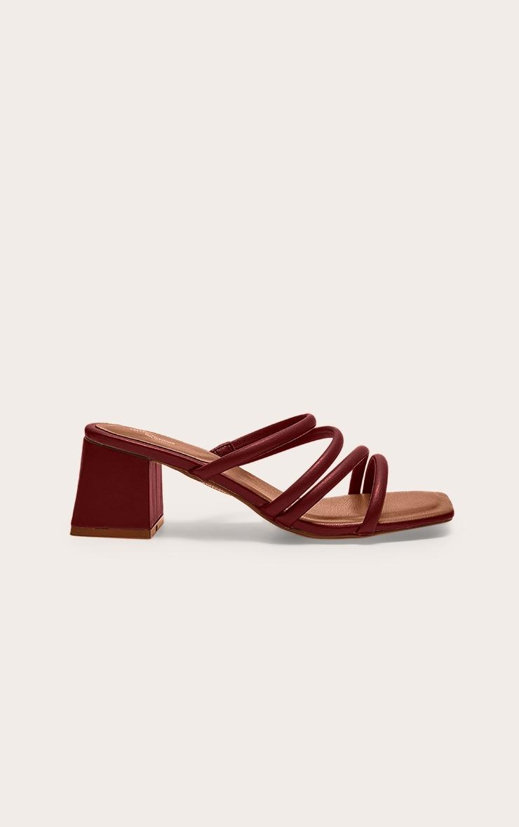 Burgundy Pu Square Toe Strappy Block Heel Mules Product Image