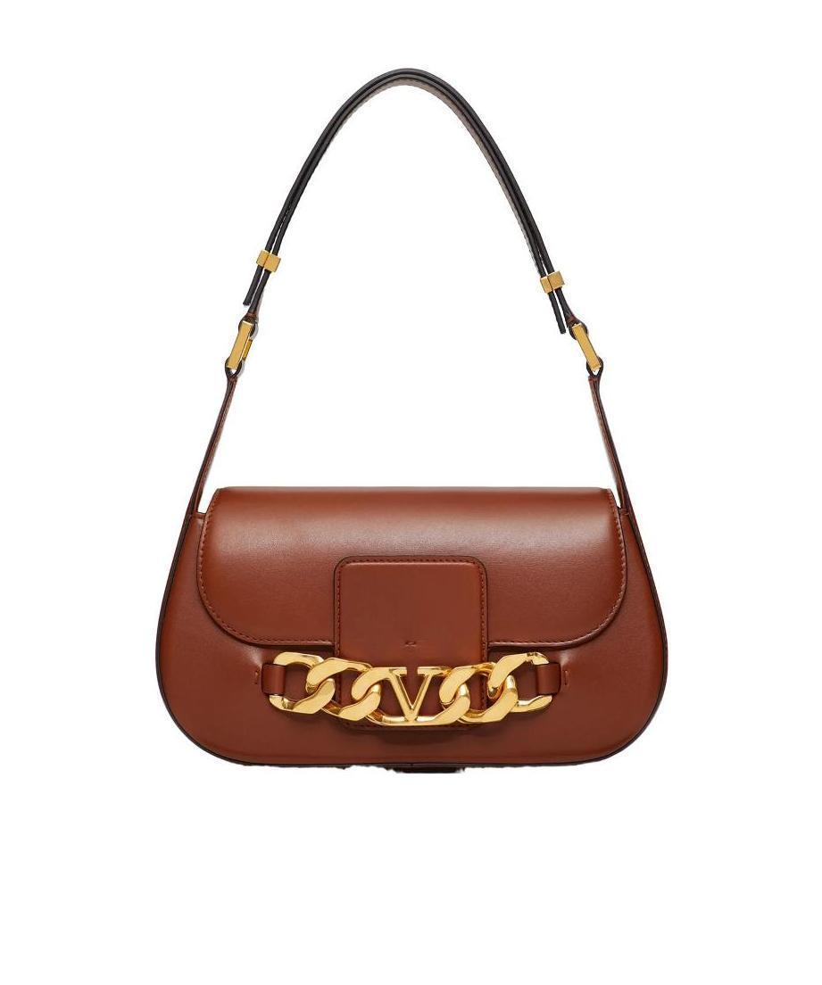 VALENTINO GARAVANI Vlogo Leather Shoulder Bag In Brown Product Image