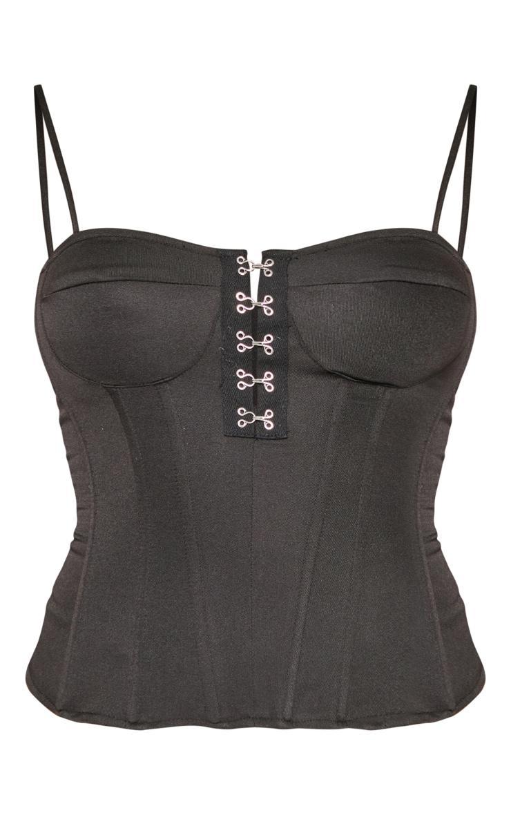 Black Woven Hook And Eye Structured Corset Long Top Product Image