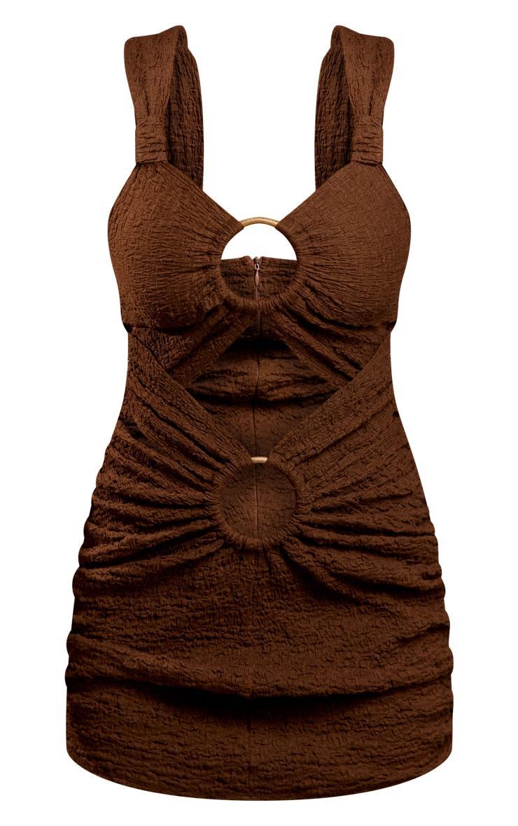 Chocolate Textured Crinkle Ring Detail Cut Out Bodycon Dress Product Image