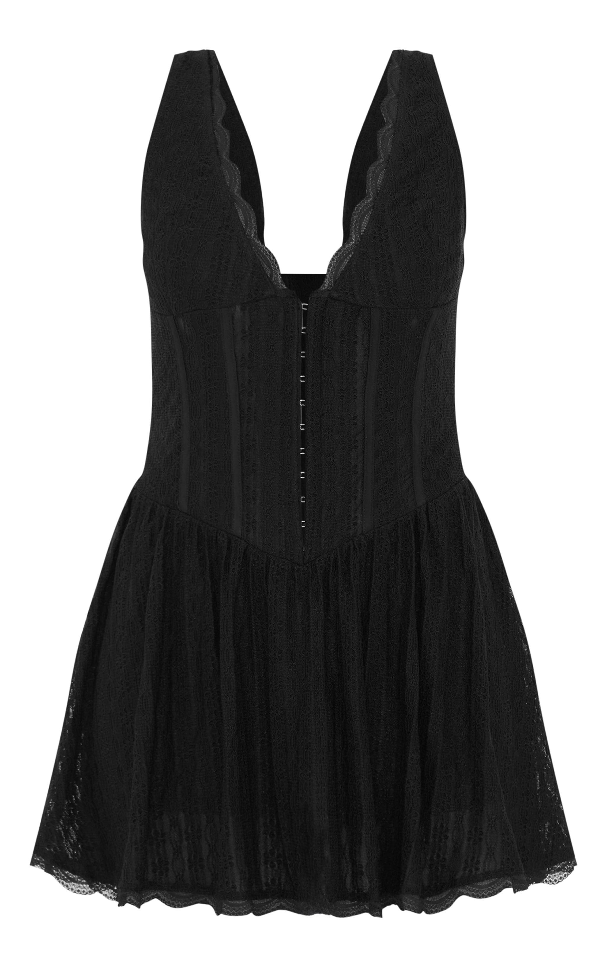 Black Textured Lace Corset Detail Floaty Romper Product Image